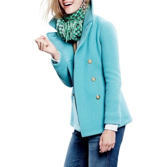 J. Crew Wool Stadium Cloth by Nello Gori Majesty Peacoat Turquoise Aqua Sz 12 P - Picture 1 of 9